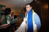 Ukrainian skeleton athlete Vladyslav Heraskevych speaks to the media as he arrives for a CAS appeal hearing in Milan, Italy, Friday, Feb. 13, 2026. (AP Photo/Antonio Calanni)