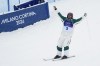 Australia's Jakara Anthony celebrates after defeating United States' Jaelin Kauf to win the gold medal in the women's freestyle skiing dual moguls finals at the 2026 Winter Olympics, in Livigno, Italy, Saturday, Feb. 14, 2026. (AP Photo/Abbie Parr)