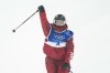 Canada's Megan Oldham pumps her fist as she comes into the finish zone following her first run in the women's free ski big air at the Milan Cortina 2026 Winter Olympic Games in Livigno, Italy on Monday, Feb. 16, 2026. THE CANADIAN PRESS/Sean Kilpatrick