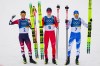 Silver medalist Johannes Lamparter, of Austria, from left, gold medalist Jens Luraas Oftebro, of Norway, and bronze medalist Ilkka Herola, of Finland, pose after the nordic combined individual Gundersen large hill/10km at the 2026 Winter Olympics, in Tesero, Italy, Tuesday, Feb. 17, 2026. (AP Photo/Kirsty Wigglesworth)