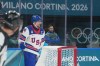 United States' Auston Matthews celebrates after scoring his side's fifth goal during a preliminary round game of men's ice hockey between the United States and Germany at the 2026 Winter Olympics, in Milan, Italy, Sunday, Feb. 15, 2026. (AP Photo/Carolyn Kaster)