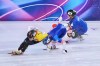 Kamila Sellier of Poland falls during the women's 1,500 meters short track speedskating quarterfinal at the 2026 Winter Olympics, in Milan, Italy, Friday, Feb. 20, 2026. (AP Photo/Stephanie Scarbrough)