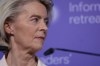 European Commission President Ursula von der Leyen addresses the media at the end of an EU summit at Alden Biesen Castle in Bilzen-Hoeselt, Belgium, Thursday, Feb. 12, 2026. (AP Photo/Omar Havana)
