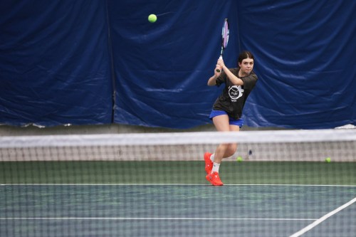 Mariia Vainshtein participates in drills during tennis practice at the Cary Leeds Center for Tennis and Learning in the Bronx borough of New York, Saturday, Jan. 31, 2026. (AP Photo/Heather Khalifa)