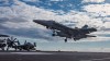This image provided by U.S. Central Command shows a F/A-18E Super Hornet landing on the USS Gerald R. Ford (CVN 78) in support of Operation Epic Fury, on Sunday, March 1, 2026. (U.S. Navy via AP)