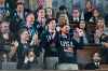 Members of the United States' Olympic hockey team, goalie Connor Hellebuyck in front, attend President Donald Trump's State of the Union address to a joint session of Congress in the House chamber at the U.S. Capitol in Washington, Tuesday, Feb. 24, 2026. (Kenny Holston/The New York Times via AP, Pool)